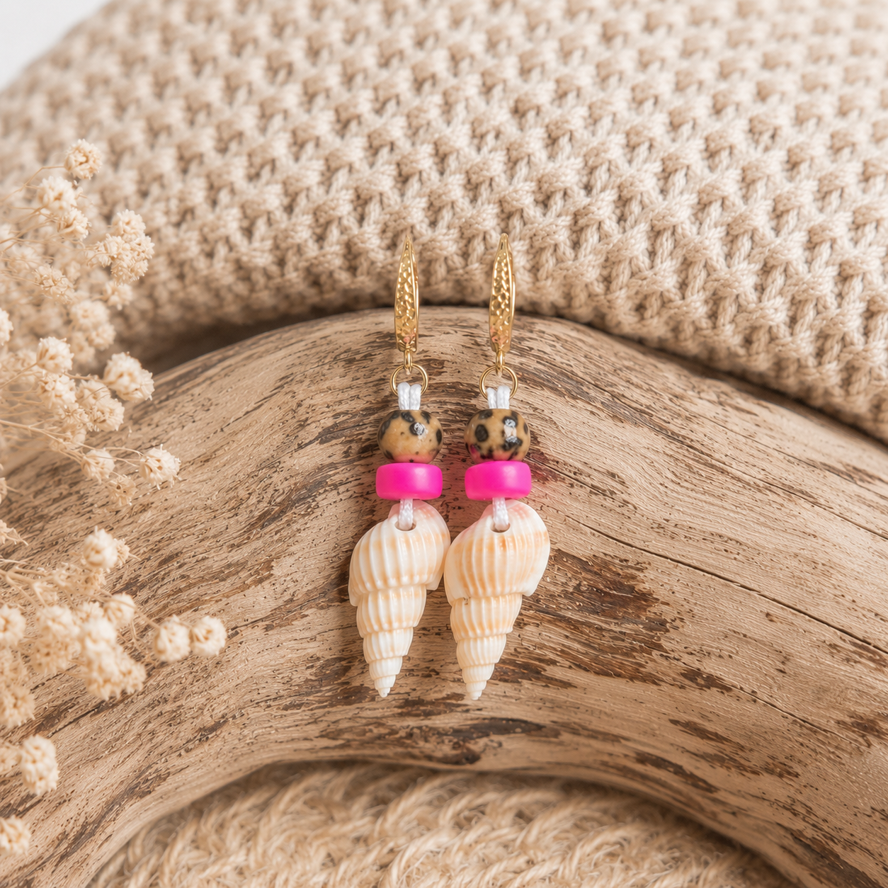Beachcocktail - Muschelohrringe - beige