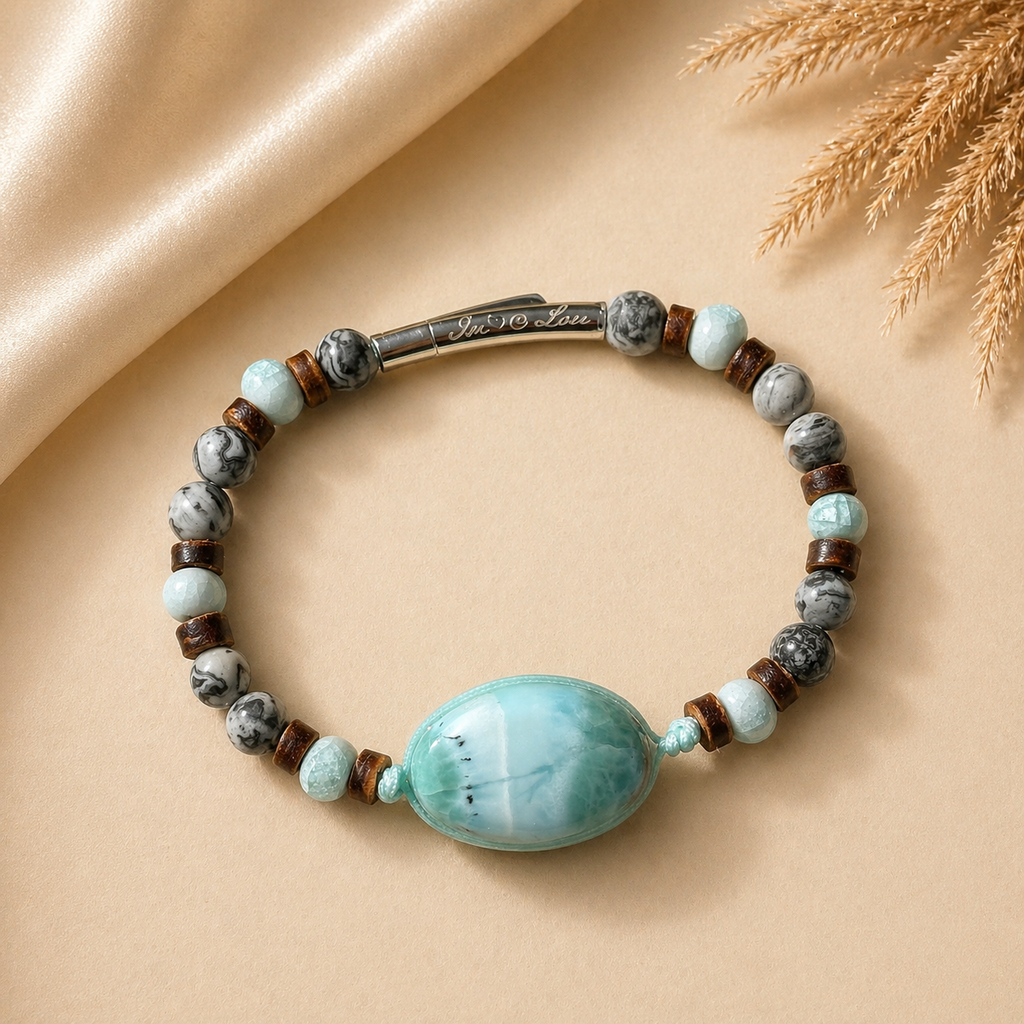 GrauerFelsen mit Larimar - Armband