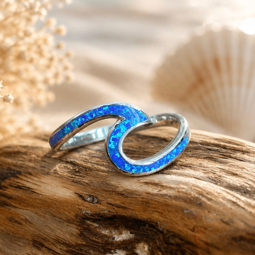 Ocean Glow Ring - Wellenring - blau
